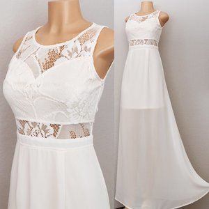 NEW Ivory White Crochet Lace Inset Long Maxi Dress